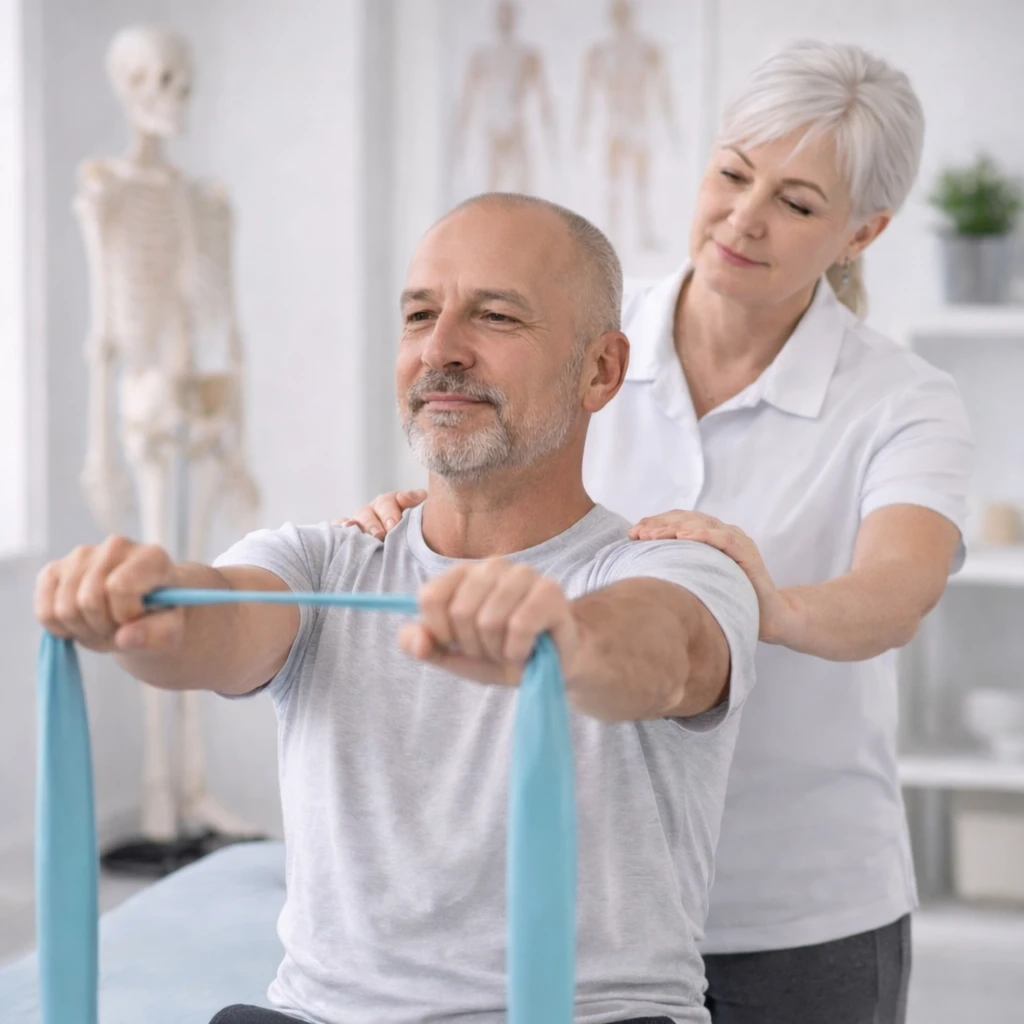 gyógytorna kezelés váll rehabilitáció idősebb pácienssel
